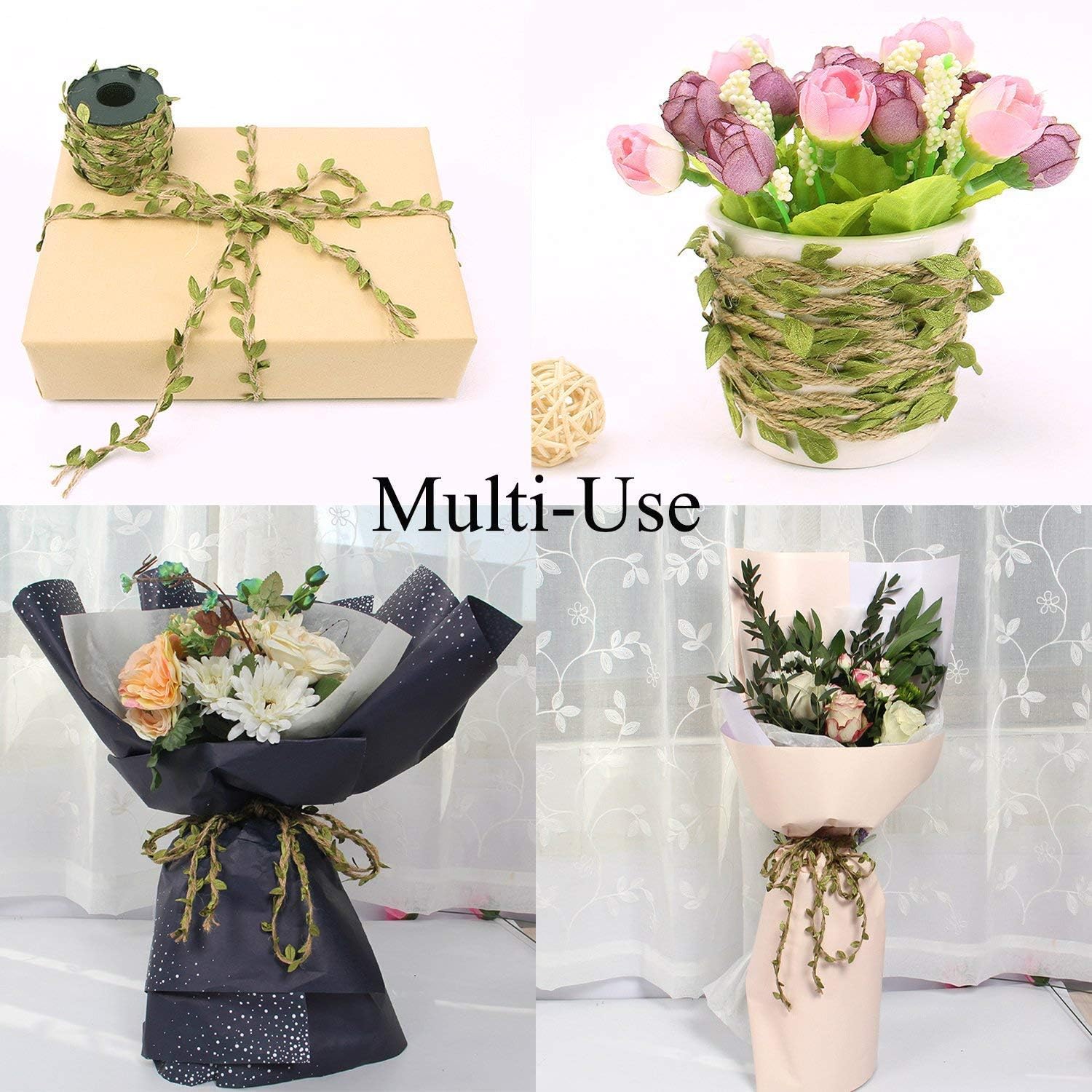 132 Ft Boho Eucalyptus Vines with Twine, Artificial Eucalyptus Leaf Greenery with Hemp Rope for Baby Shower Home Wall Garden Wedding Party Wreaths Christmas Craft Decorations