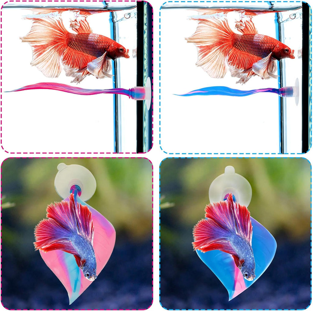 WILLBOND 2 Pieces Silicone Betta Fish Bed Leaf Hammock Betta Fish Tank Accessories, Practical Resting Spot, No Bpa, Comfortable and Safe(Blue, Pink)
