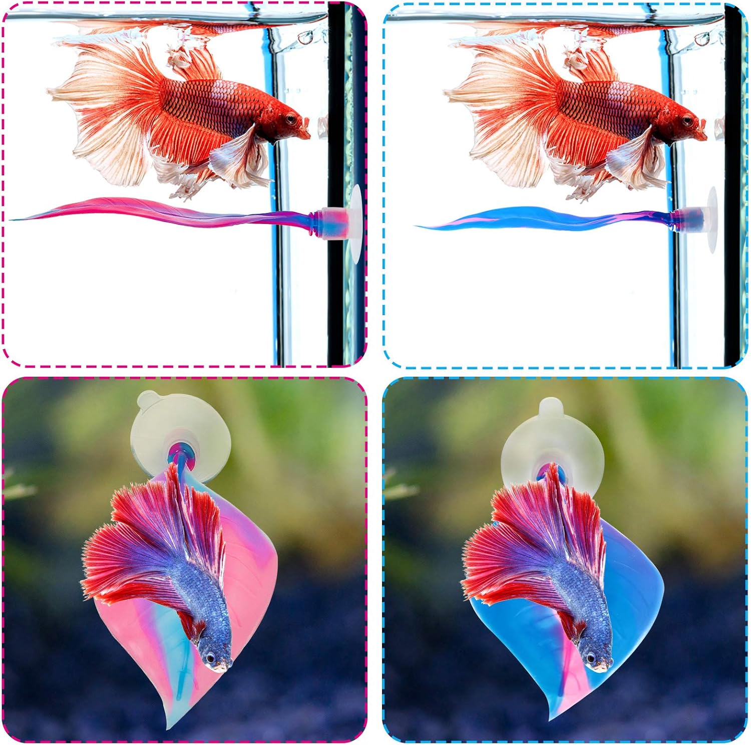 WILLBOND 2 Pieces Silicone Betta Fish Bed Leaf Hammock Betta Fish Tank Accessories, Practical Resting Spot, No Bpa, Comfortable and Safe(Blue, Pink)
