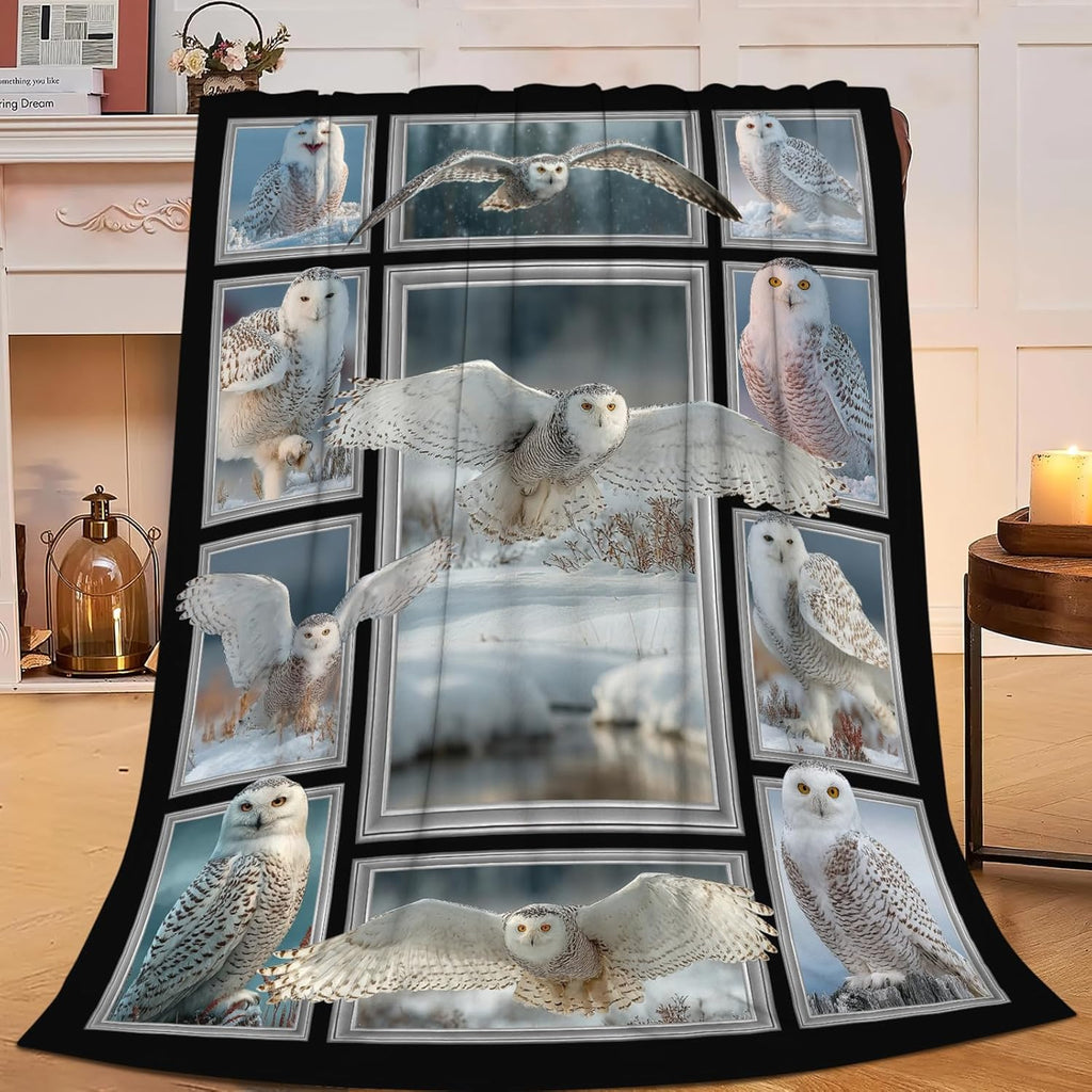 White Owl Throw Blanket White Owl Stuff Gifts for Kids Girls Boys Adults Women Men Soft Cozy Warm Plush Fluffy Fuzzy Fleece Blanket Decor 60''X80''