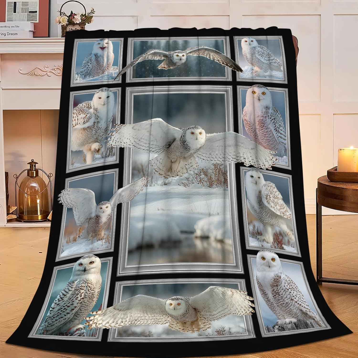 White Owl Throw Blanket White Owl Stuff Gifts for Kids Girls Boys Adults Women Men Soft Cozy Warm Plush Fluffy Fuzzy Fleece Blanket Decor 60''X80''