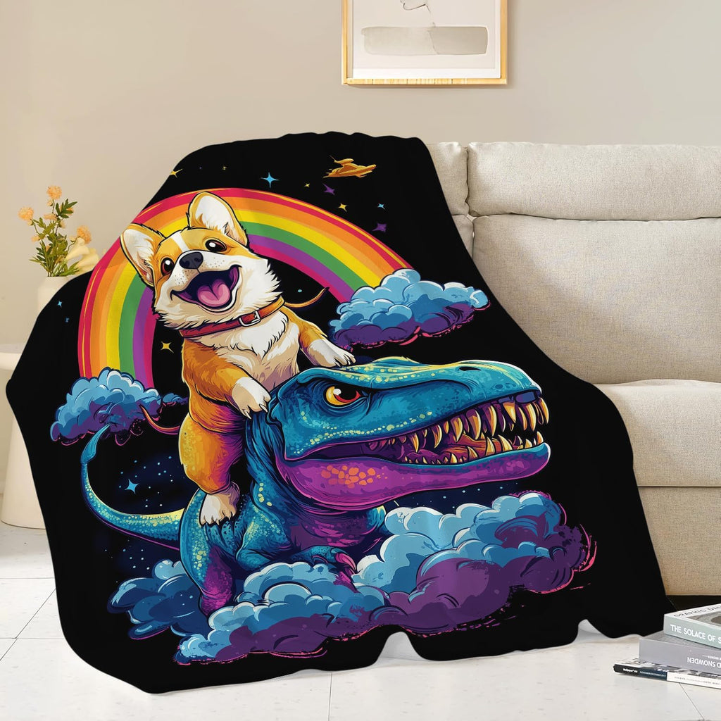 Corgi Blanket Funny Cartoon Corgi Dinosaur Throw Blanket Gifts for Corgi Lovers Girls Boys Kids Men Women Adults Super Soft Cozy Plush Fluffy Fuzzy Fleece Blanket Home Decor 60''X80''