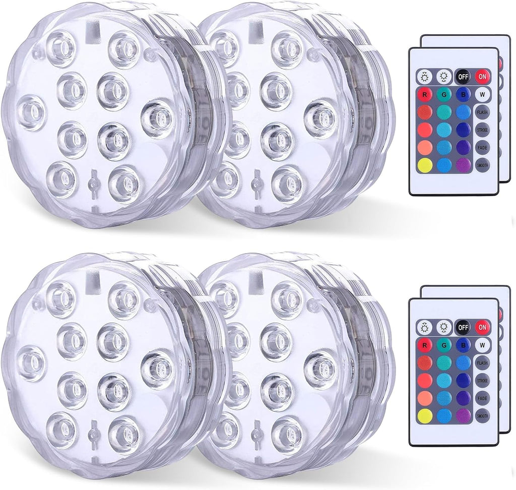 Submersible LED Lights Remote Control, RGB Multi Color Changing Waterproof Light for Pool, Vase Base, Spa, Aquarium, Pond, Hot Tub, Decoration, Party, 4-Pack