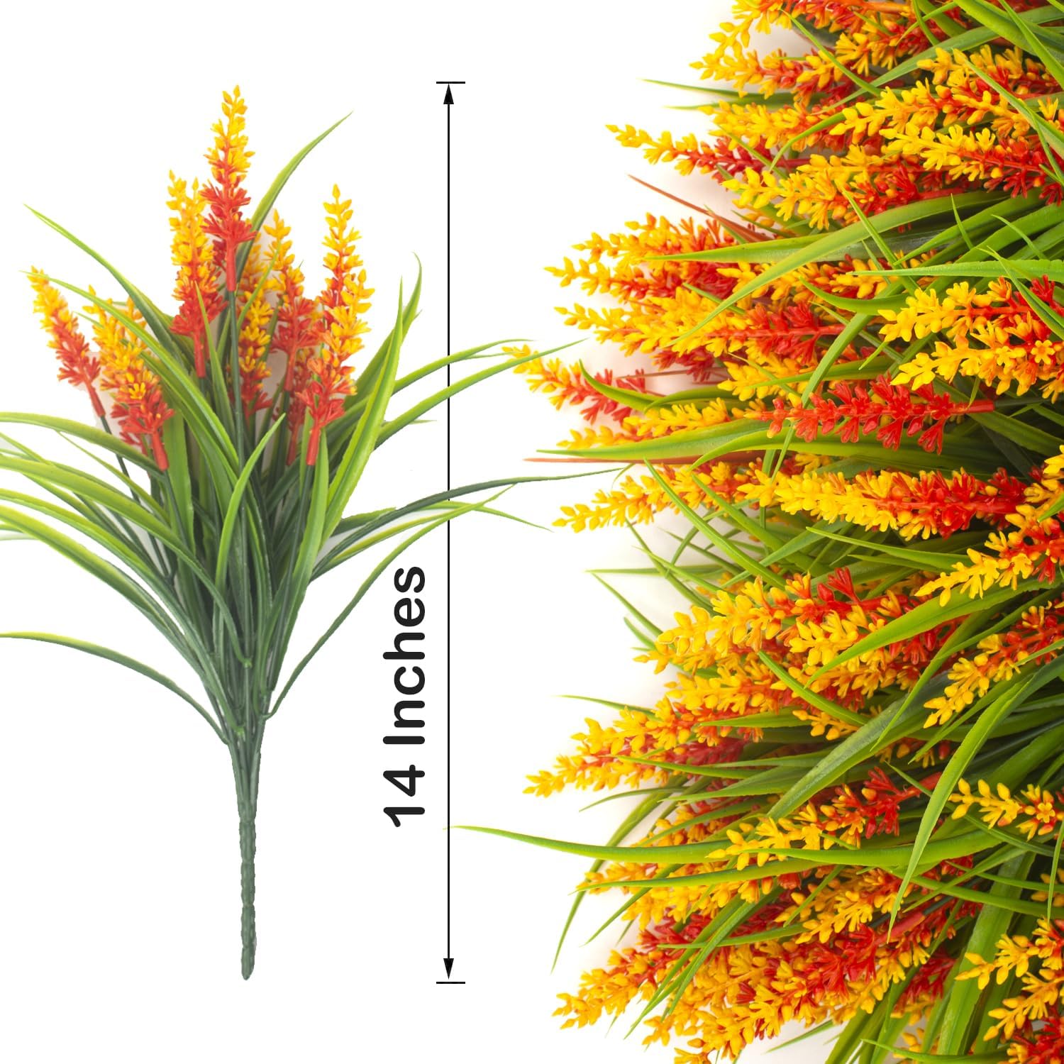 20 Bundles Artificial Plants Outdoor Fake Monkey Grass with Flowers (Orange Red)
