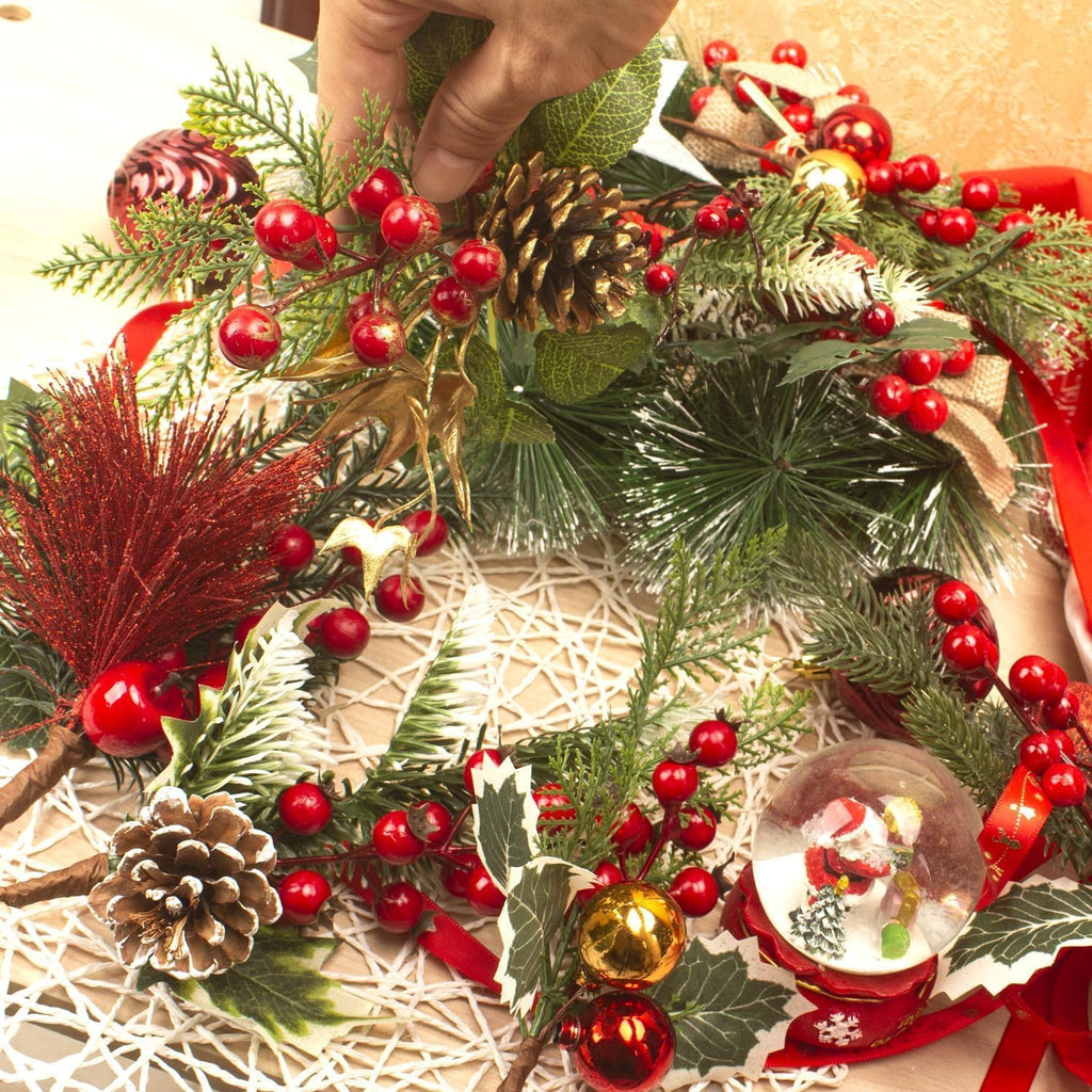 10 Set Artificial Pine Picks Christmas Pine Picks Pine Needles Branches with Red Berry Pinecones Berry Branches Fake Berries for Flower Arrangements Wreaths Xmas Tree Decoration