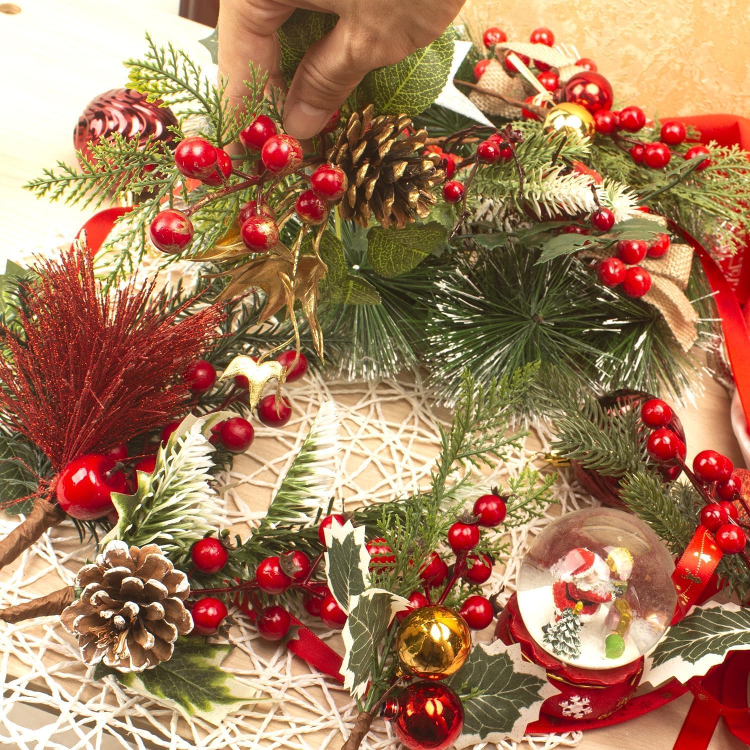 10 Set Artificial Pine Picks Christmas Pine Picks Pine Needles Branches with Red Berry Pinecones Berry Branches Fake Berries for Flower Arrangements Wreaths Xmas Tree Decoration