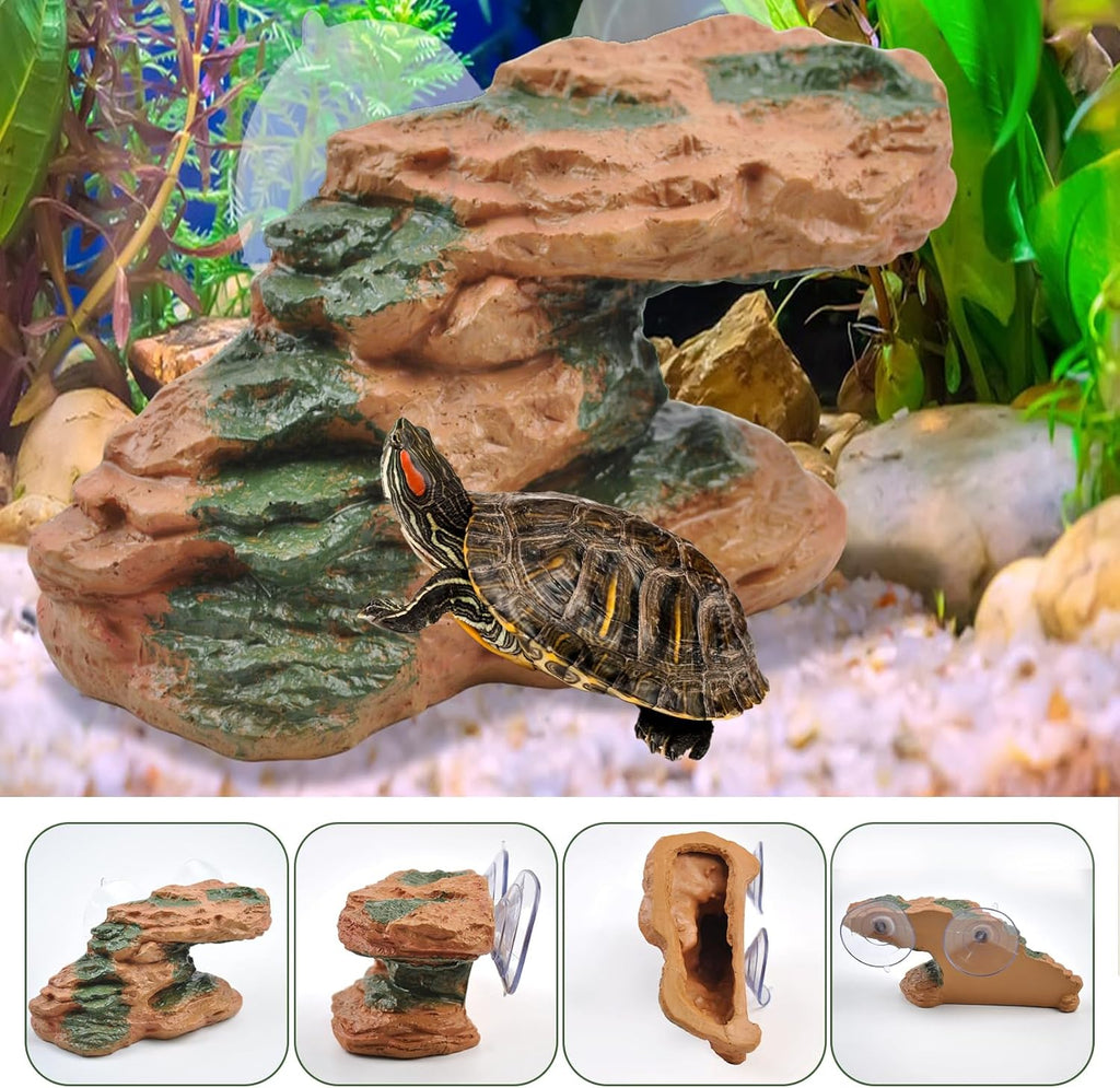 PINVNBY Turtle Docks for Basking,Resin Turtle Dock Platform with 2 Pcs Suction Cups,Floating Ramp Resting Area Habitat Aquarium Ornament Tortoise Climbing Accessories for Tortoises Frogs