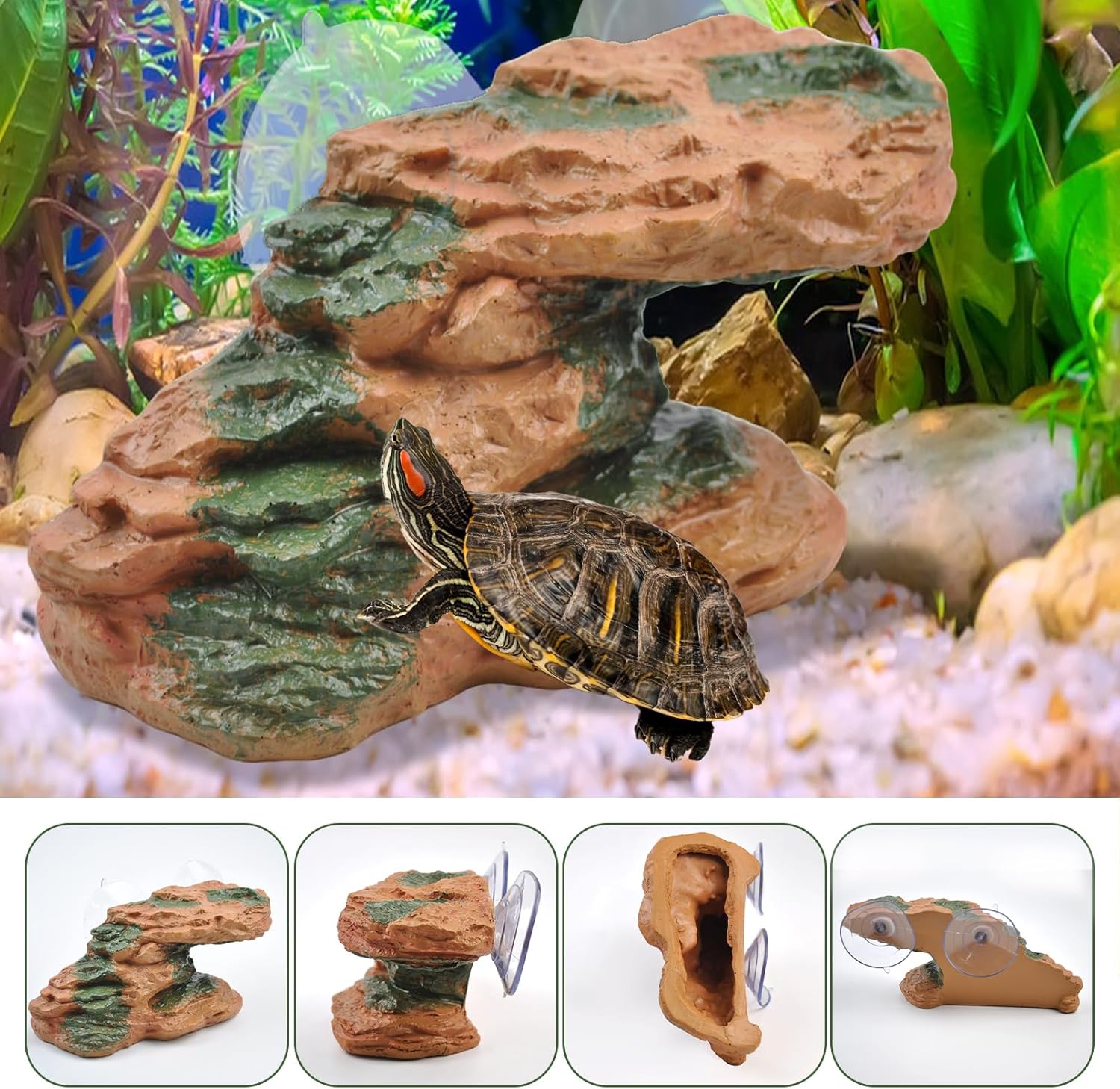 PINVNBY Turtle Docks for Basking,Resin Turtle Dock Platform with 2 Pcs Suction Cups,Floating Ramp Resting Area Habitat Aquarium Ornament Tortoise Climbing Accessories for Tortoises Frogs