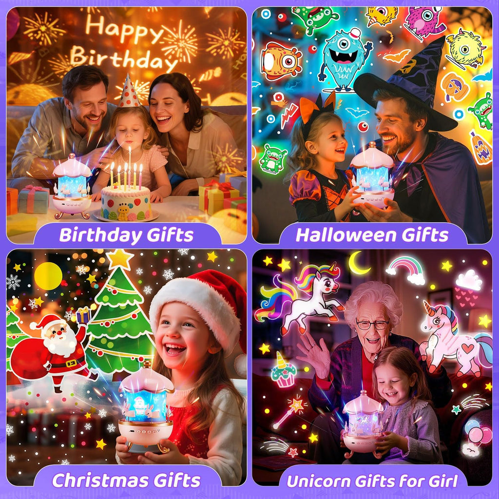 Onefire Night Light for Kids Gifts, 15 Sound Machine Baby Night Light, 15 Films Star Projector for Kids Room Decor, Brightness Unicorn Light Projector for Toddler Girl Toys Toddler Girl Gifts Age 1-5