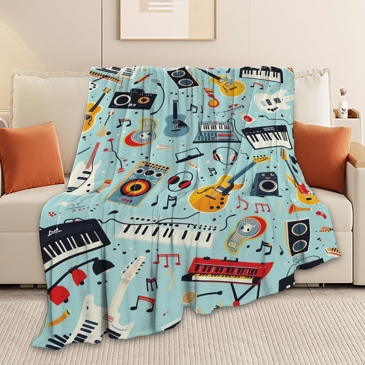 Music Blanket Musical Instruments Note Throw Blanket Gifts for Music Lovers Adults Men Women Kids Boys Girls Super Soft Cozy Plush Fluffy Fuzzy Fleece Blanket Home Decor 40''X50''