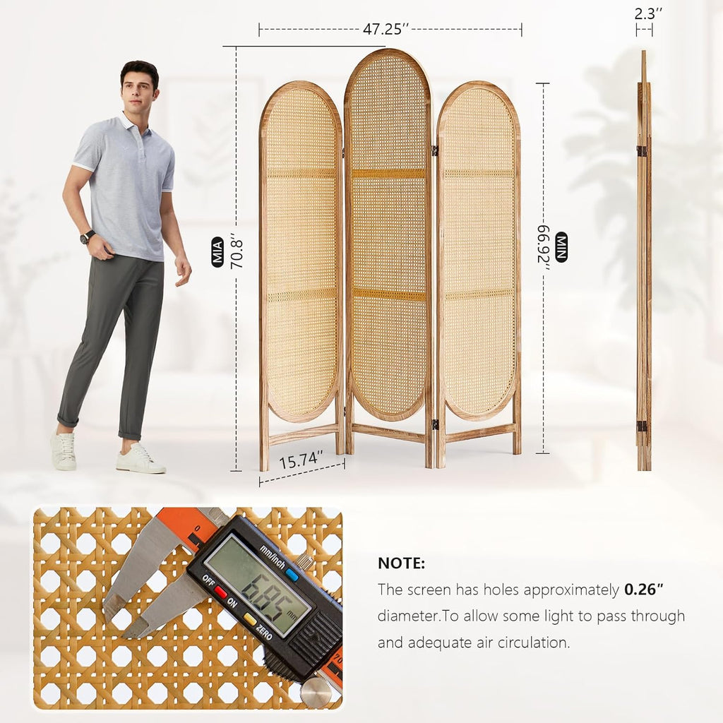 Room Divider 3 Panels, Hand-Woven Rattan Room Divider Wall, Foldable Wood Divider Screen, Creative Divider Wall, Folding Privacy Screens, Unique Design Privacy Divider Panel (Natural)