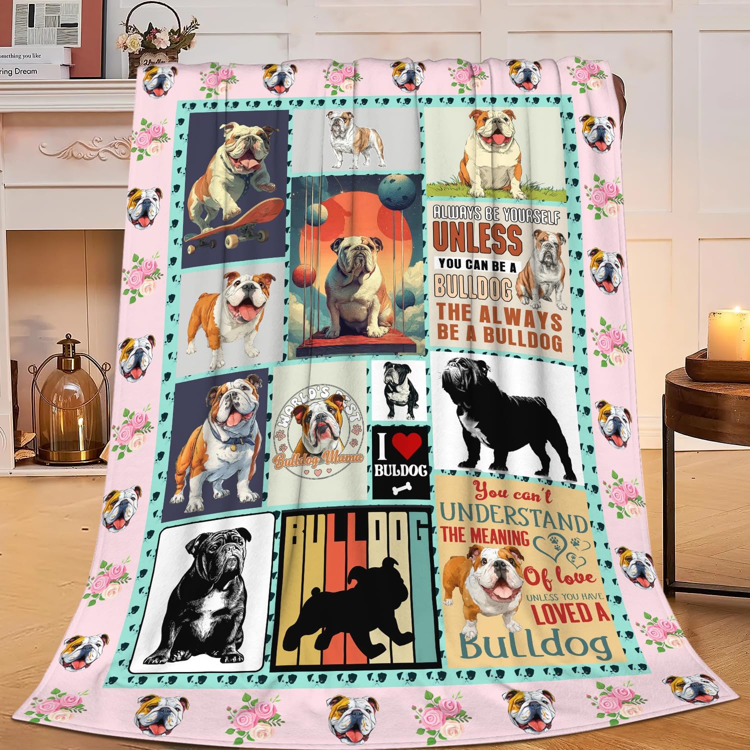English Bulldog Throw Blanket English Bulldog Puppy Stuff Gifts for Dog Lover Kids Girls Boys Adults Women Men Soft Cozy Warm Plush Fluffy Fuzzy Fleece Blanket Decor 50''X60''