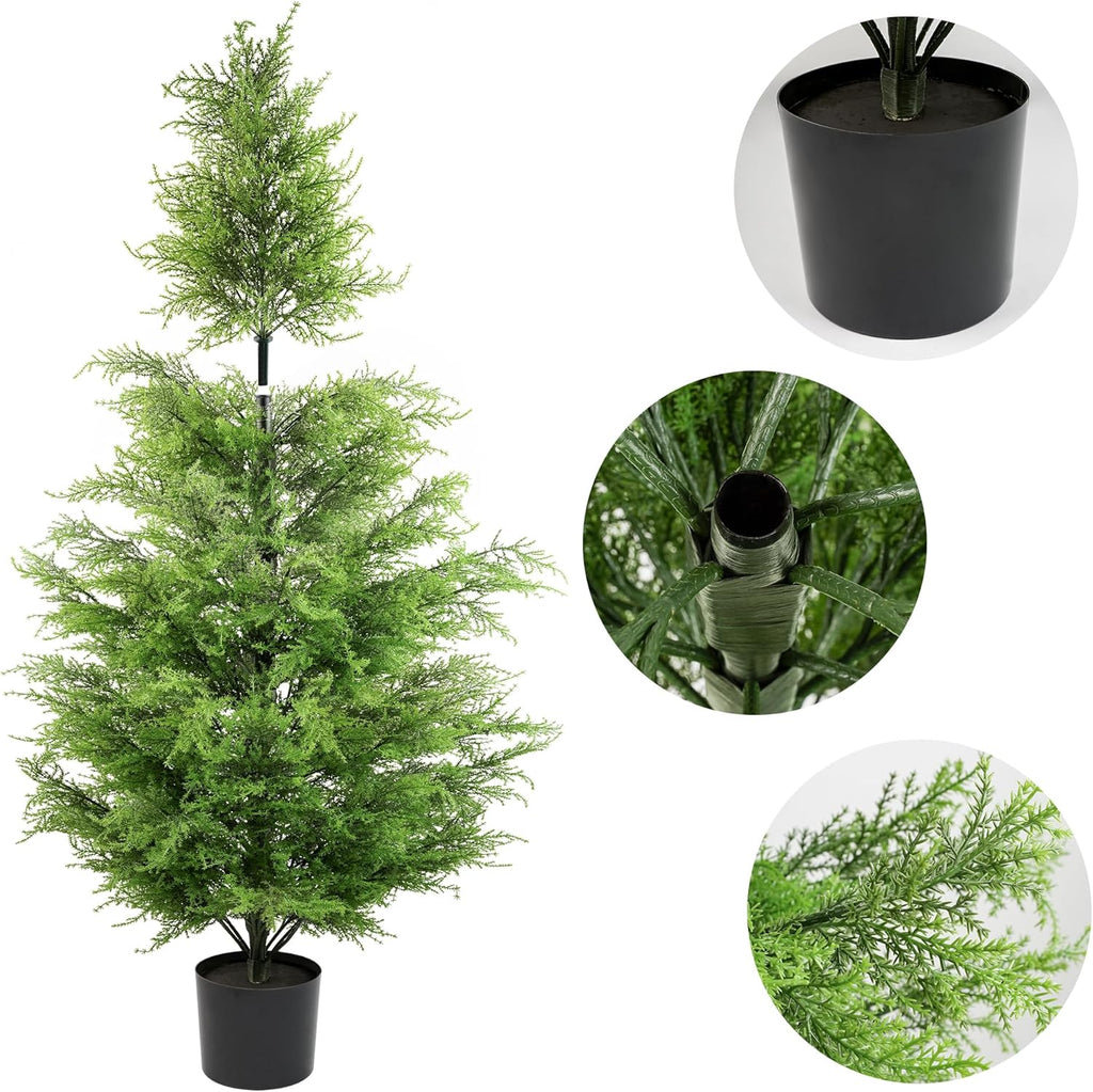 48" Artificial Cedar Topiary Tree Set of 2, 4ft Cypress Tree Topiary Faux Evergreen Shrub Plant for Front Porch Home Office Decor (4FT) ﻿