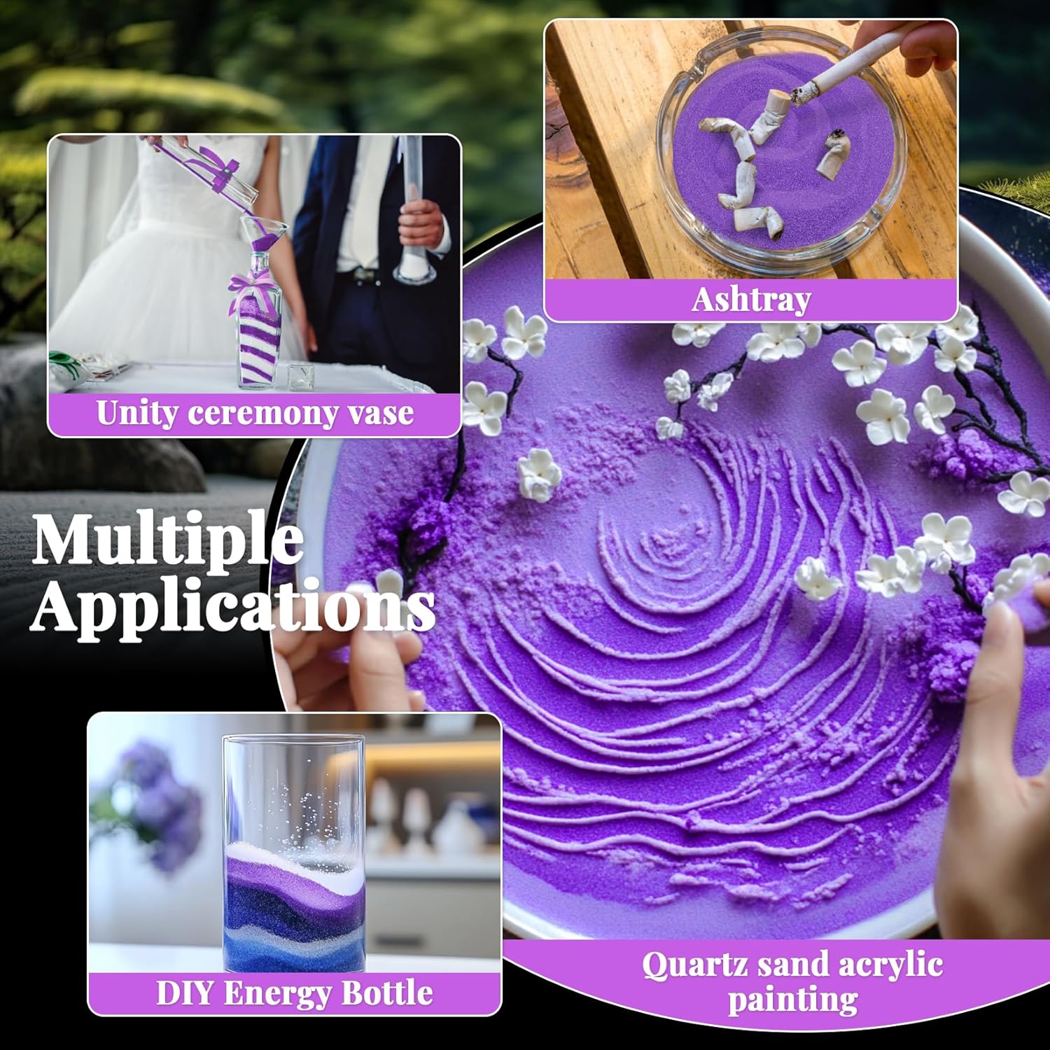 RAINFLOW 15 OZ Fine Purple Sand for Crafts - Colored Quartz Zen Garden Sand Decorative for Vases Filler, Wedding Unity Ceremony, Incense Burner, Ritual Incense