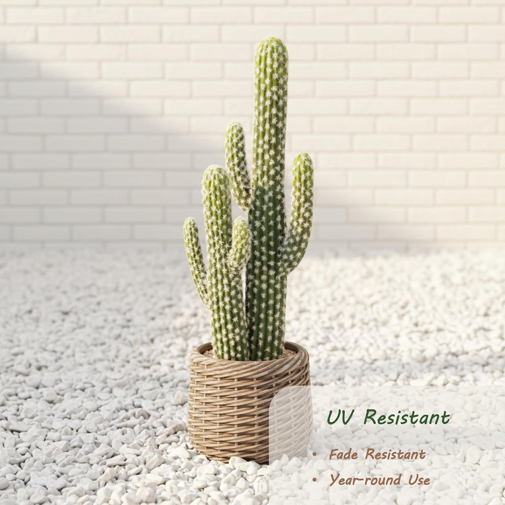 bellacat 25in UV Resistant Fake Cactus with Brown Decorative Pot, Realistic Faux Cactus Plants Indoor, Artificial Cacti for Table Living Room Office Porch Home & Outdoor Decor, 2 Pack