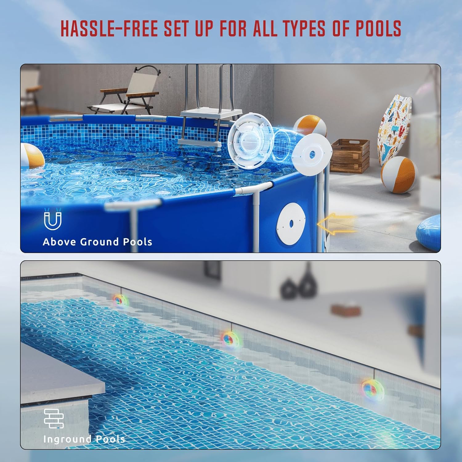 LED Swimming Pool Light, Surface Mounted Super Bright 30 Watt RGB Underwater Lamp with Mobile App and Remote for Inground & Above Ground Pools, IP68