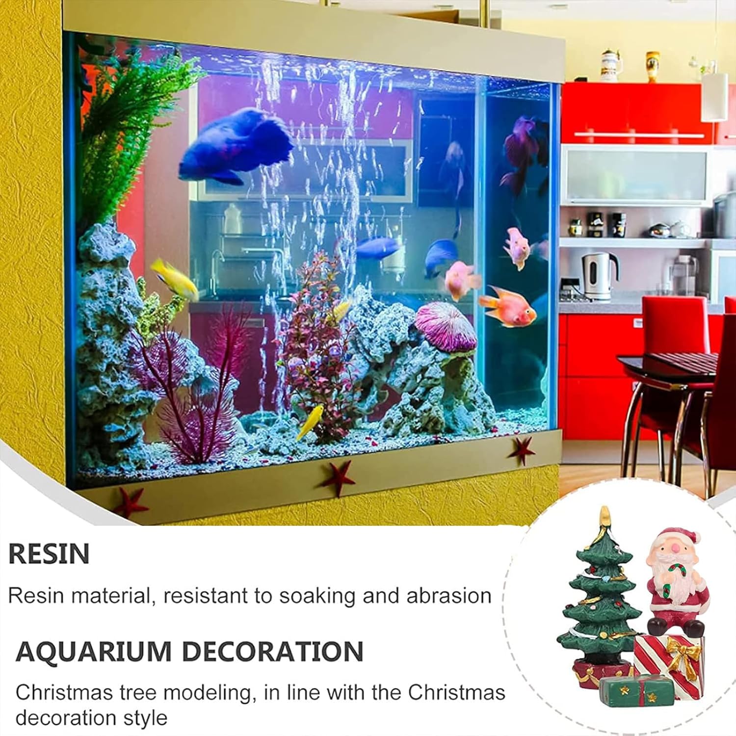 3 Pcs Christmas Aquarium Decoration - Cute Resin Ornament Fish Tank Decoration, Santa Christmas Tree Statue Supplies for Reptile House Cave Aquarium Xmas Decor