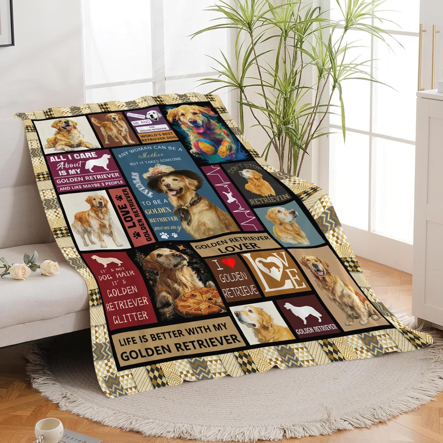 Golden Retriever Throw Blanket Golden Retriever Puppy Stuff Gifts for Dog Lover Kids Girls Boys Adults Women Men Soft Cozy Warm Plush Fluffy Fuzzy Fleece Blanket Decor 40''X50''