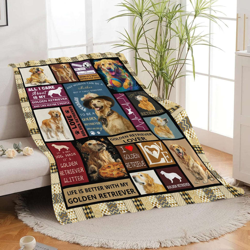 Golden Retriever Throw Blanket Golden Retriever Puppy Stuff Gifts for Dog Lover Kids Girls Boys Adults Women Men Soft Cozy Warm Plush Fluffy Fuzzy Fleece Blanket Decor 50''X60''
