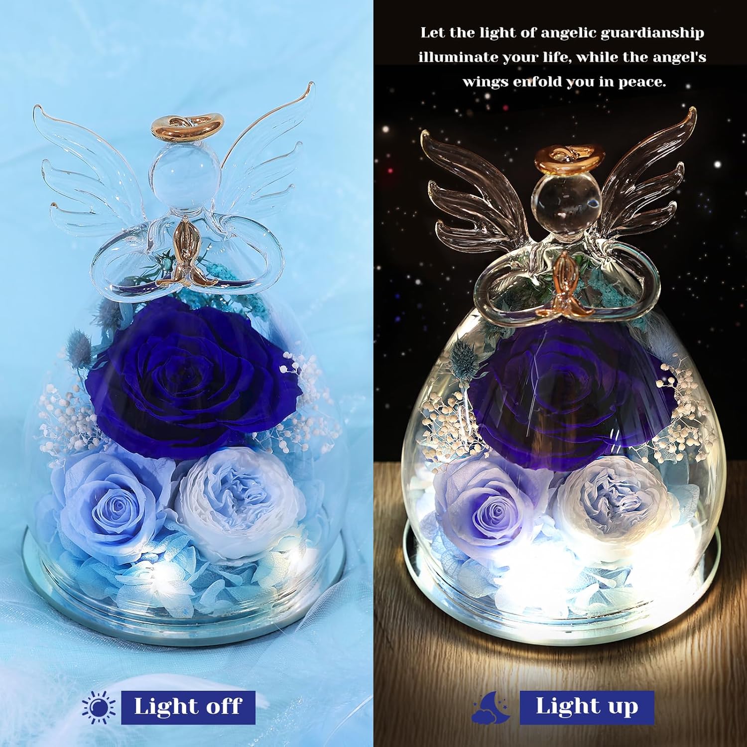 FIACO Gifts for Women Birthday Preserved Rose Forever Flower in Glass Angel Figurines Fresh Flowers for Delivery Prime for Mom Real Roses for Grandma Sister Wife Her from Daughter