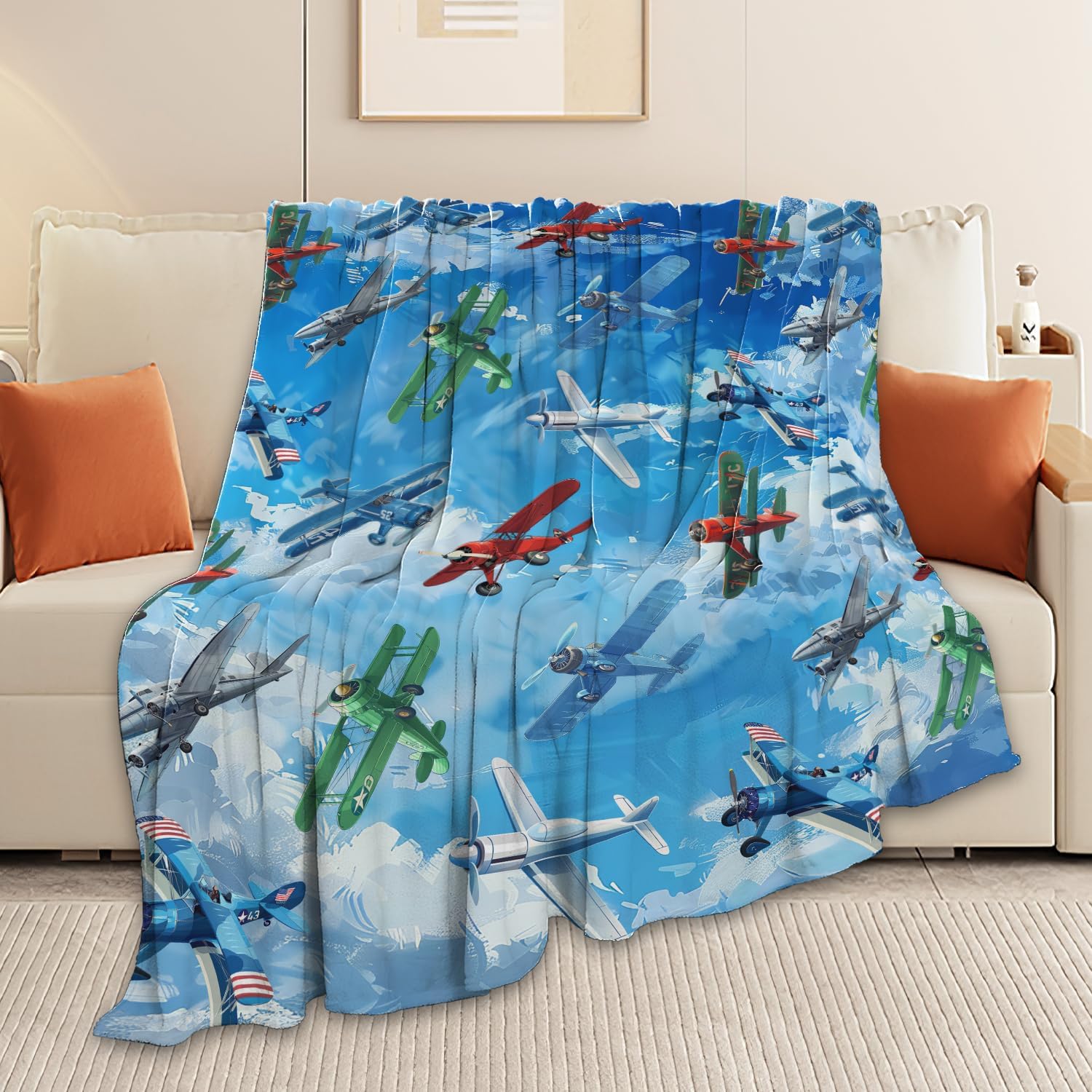 Airplane Blanket Cute Aircraft Plane Throw Blanket Gifts for Girls Women Kids Boys Adults Men Super Soft Cozy Plush Fluffy Fuzzy Fleece Blanket Home Decor 40''X50''
