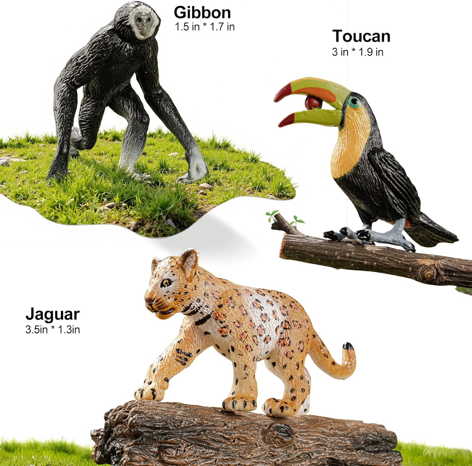 12PCS Realistic Rainforest Animal Figurines Toys, Idea for Rainforest Diorama Supplies Party Favor, Jungle Animals Figures Toys with Trees for Toddlers Kids Boys Girls