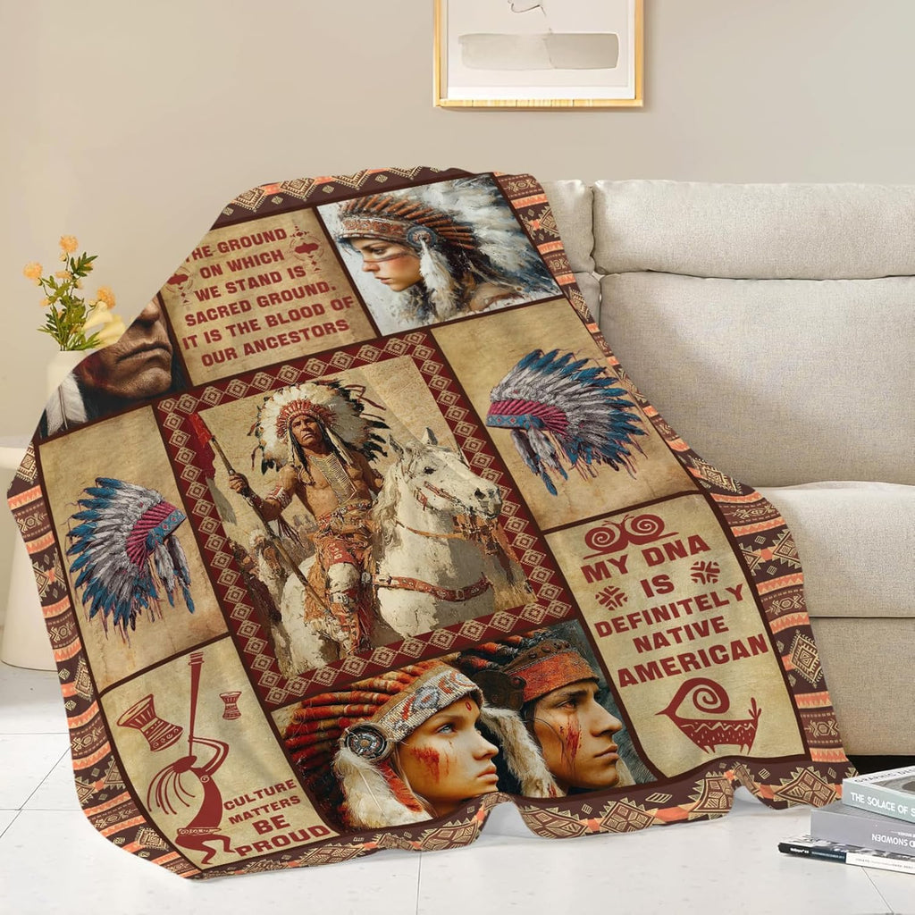 Native American Throw Blanket Indian Southwest Native American Cacique Stuff Gifts for Adults Women Men Soft Cozy Warm Plush Fluffy Fuzzy Fleece Blanket Decor 60''X80''