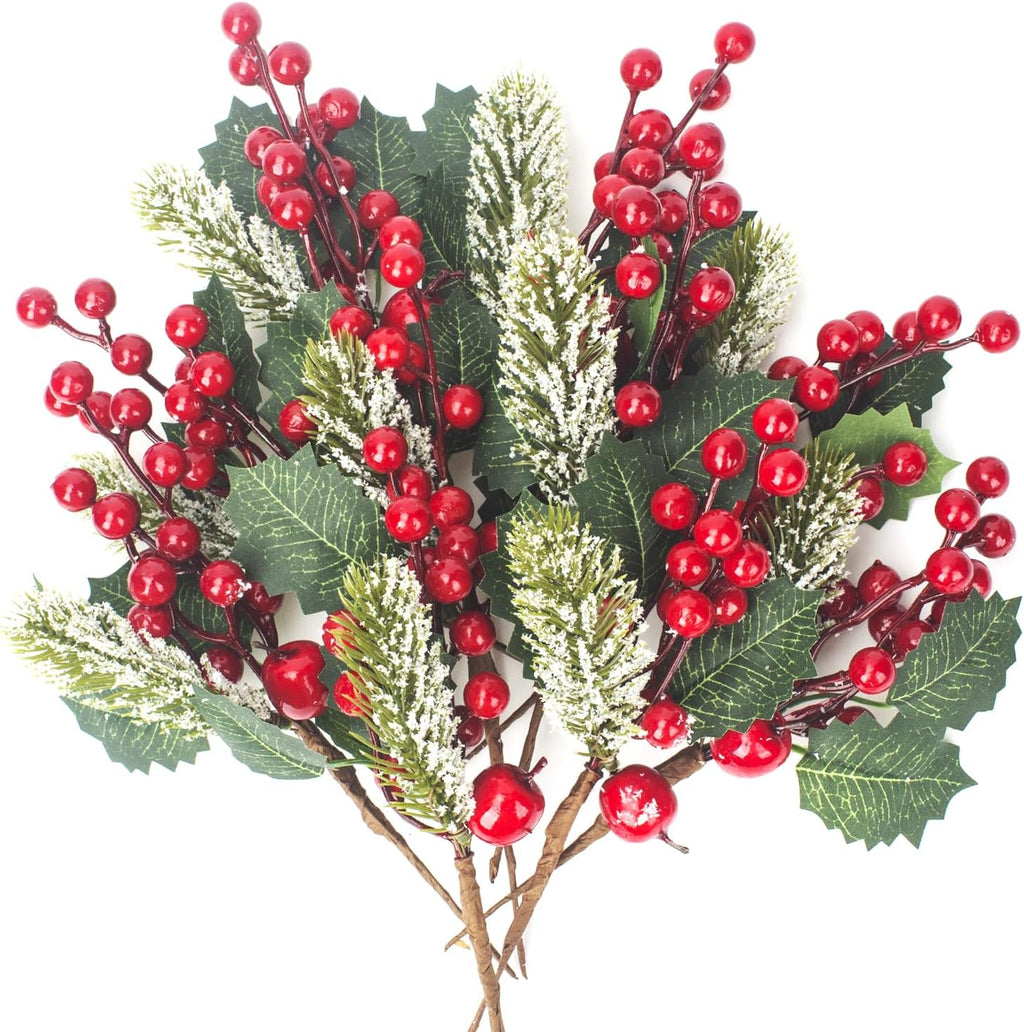 10 Pack Christmas Artificial Berry Twigs for Tree Decoration, DIY Red Berry Stems for Crafts Wreath Garland Ornaments Decor
