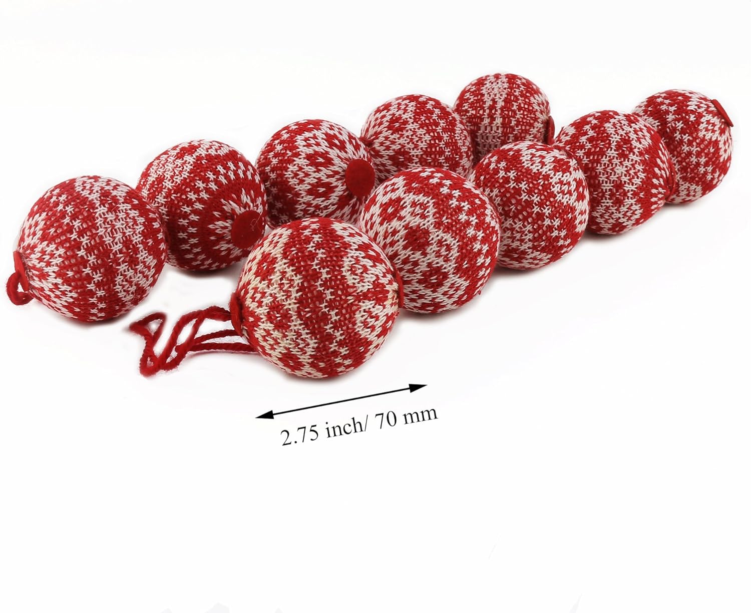 WEWILL 2.75" 10 PCS Red Knitted Sweater Christmas Ball Christmas Tree Ornaments Festival Xmas Party Gifts Decorations Snowflake Pattern