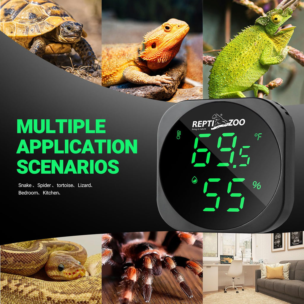 REPTI ZOO Thermometer Hygrometer, LED Digital Thermo Hygrometer for Reptile Terrarium Pet Rearing Box, Reptile Tank Thermometer with 55.2" Cable USB Power Supply