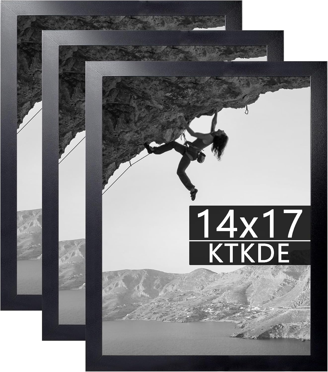 KTKDE 14x17 Picture Frame set of 3, Studio Gallery 17x14 Poster Black Frame Wooden, Vertical & Horizontal Wall Hanging Picture Frame for Photos, Posters & Art Prints