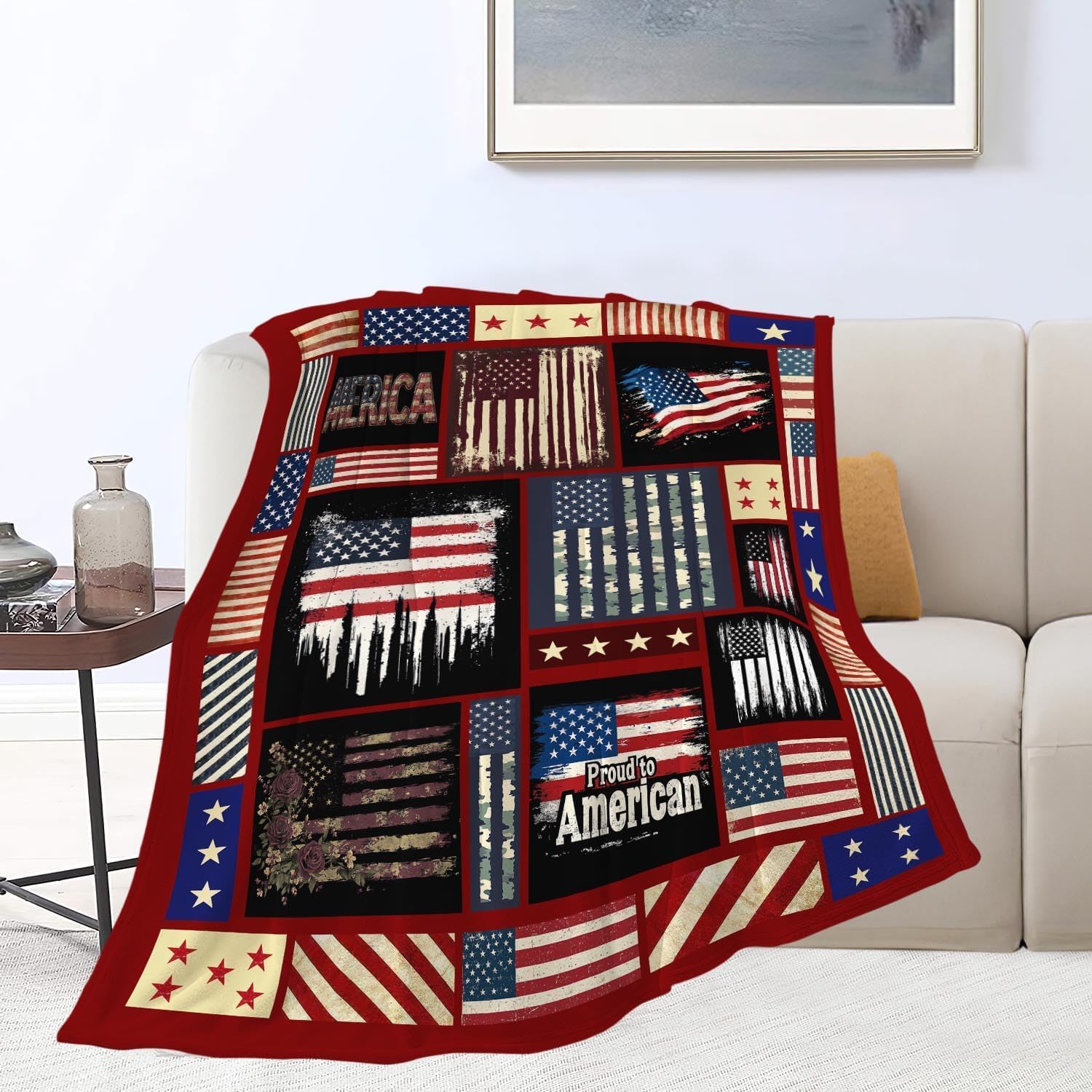 Veteran Blanket American Flag Throw Blanket Veterans Day Gifts for Men Women Adults Super Soft Cozy Plush Fluffy Fuzzy Fleece Blanket Home Decor 40''X50''