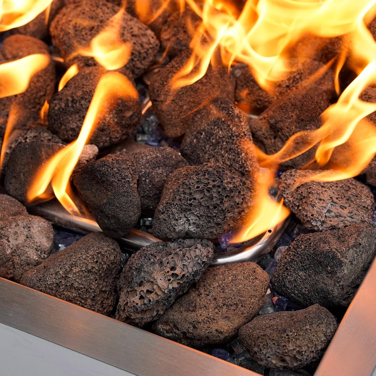 Onlyfire 10 lb Large Black Lava Rocks, Volcanic Lava Stones for Outdoor Fire Pits, Indoor Fireplaces, Fire Bowl, Gas Logs and Landscaping, 2.75-5 Inch