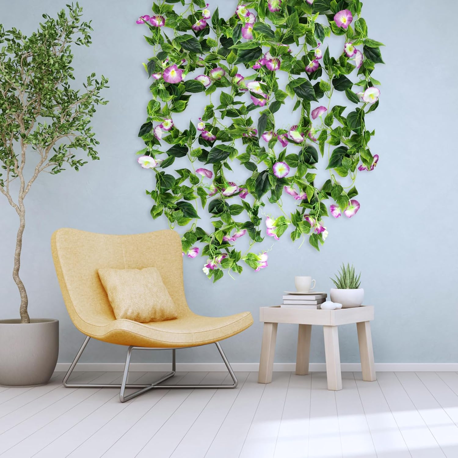 AirSun Artificial Morning Glory Flower Vines, 2pcs 15Feet Hanging Plants Silk Garland Fake Green Plant Home Garden Wall Fence Indoor Outdoor Wedding Birthday Decor