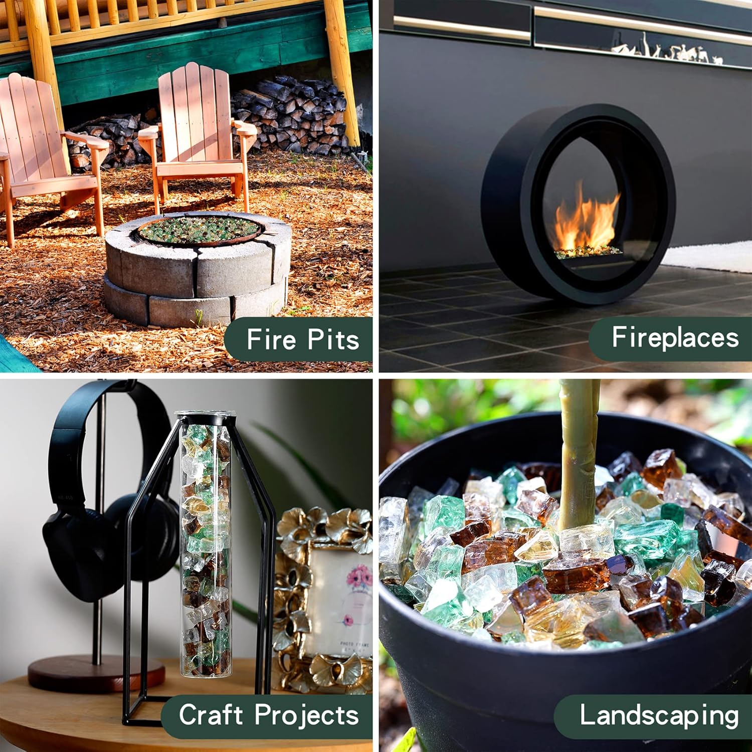 Onlyfire 10 Pounds Blended Reflective Fire Glass for Fire Pit Fireplace and Landscaping, 1/2 Inch Mixed Colored High Luster Fireglass Rocks for Outdoor ＆ Indoor Use - Gold+Light Green+Copper