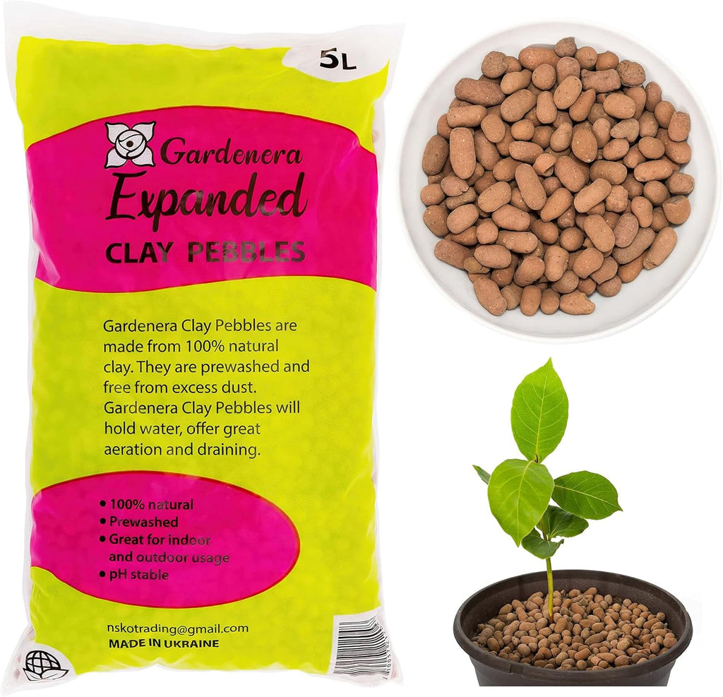 Gardenera Expanded Clay Pebbles for Plants – 4mm-16mm LECA Balls | 100% Natural Hydroton Clay for Drainage, Hydroponics, Aquaponics, Terrariums, Orchids & Indoor Plant Growing Medium - 5 Quarts