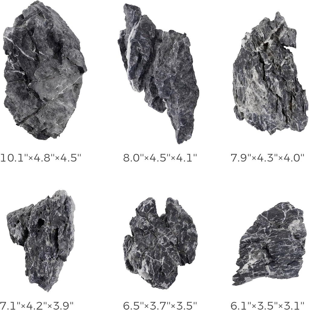 6-8 Inches Natural Seiryu Stone 6 PCS Aquarium Rocks for Aquascaping, Aquarium Landscaping, Terrariums, Fish Tank Decoration, Vivariums, Paludarium, Reptile and Amphibian Enclosures