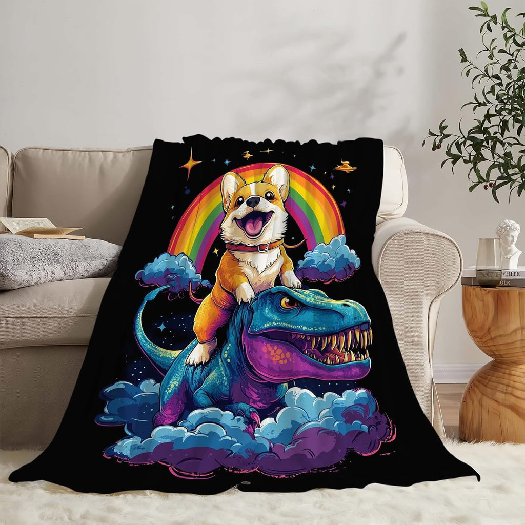 Corgi Blanket Funny Cartoon Corgi Dinosaur Throw Blanket Gifts for Corgi Lovers Girls Boys Kids Men Women Adults Super Soft Cozy Plush Fluffy Fuzzy Fleece Blanket Home Decor 60''X80''