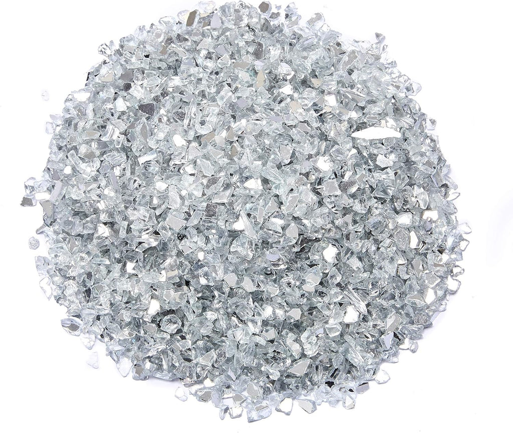 TWINKLING High Luster Fire Glass Gravel Stone Glitter,Broken Glass,Fire Gems Chips,Crushed Glass for Fire Pit Crafts Resin Art Aquarium Garden Decoration,3-6mm,1-Pound Jar (Mirror)