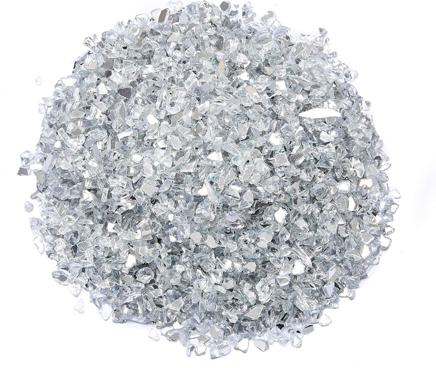 TWINKLING High Luster Fire Glass Gravel Stone Glitter,Broken Glass,Fire Gems Chips,Crushed Glass for Fire Pit Crafts Resin Art Aquarium Garden Decoration,3-6mm,1-Pound Jar (Mirror)
