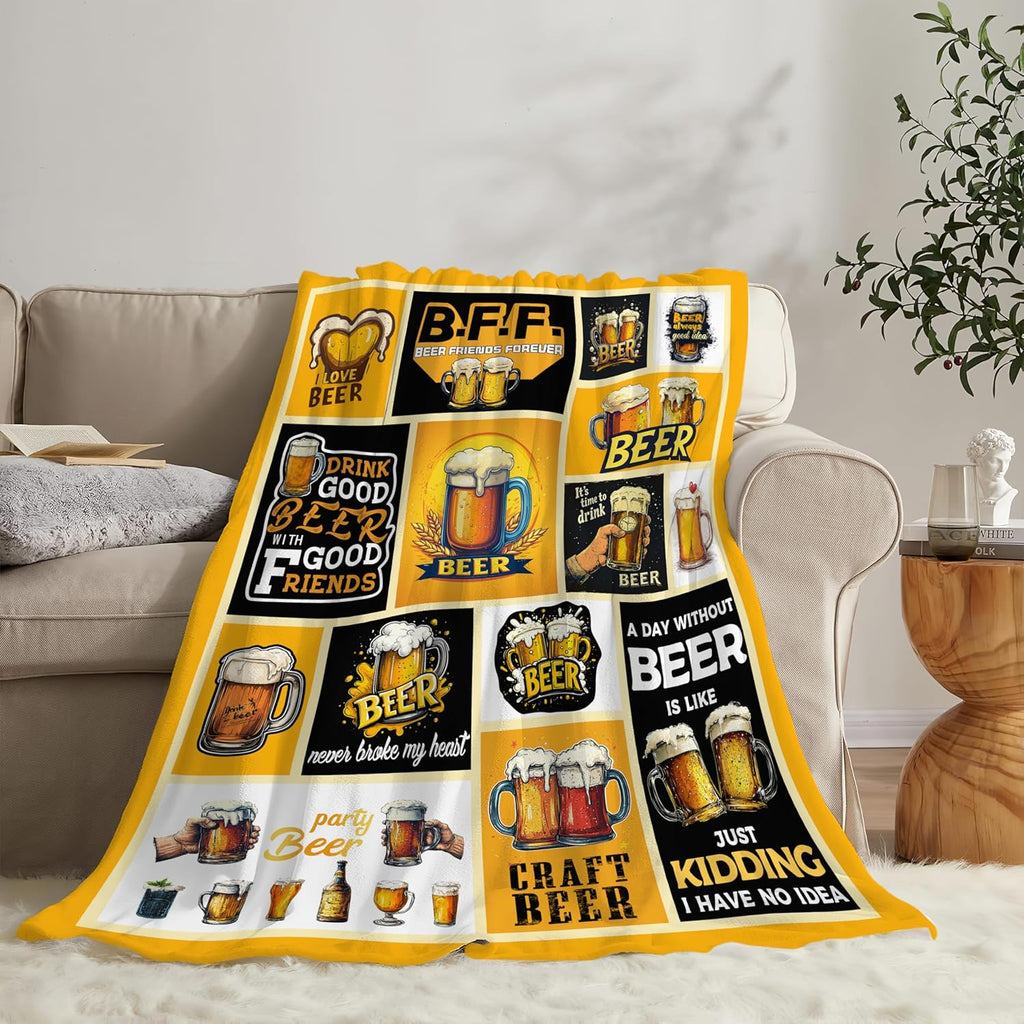 Beer Blanket Drink Beer Throw Blanket Gifts for Adults Women Man Super Soft Cozy Plush Fluffy Fuzzy Fleece Blanket Decor 60''X80''