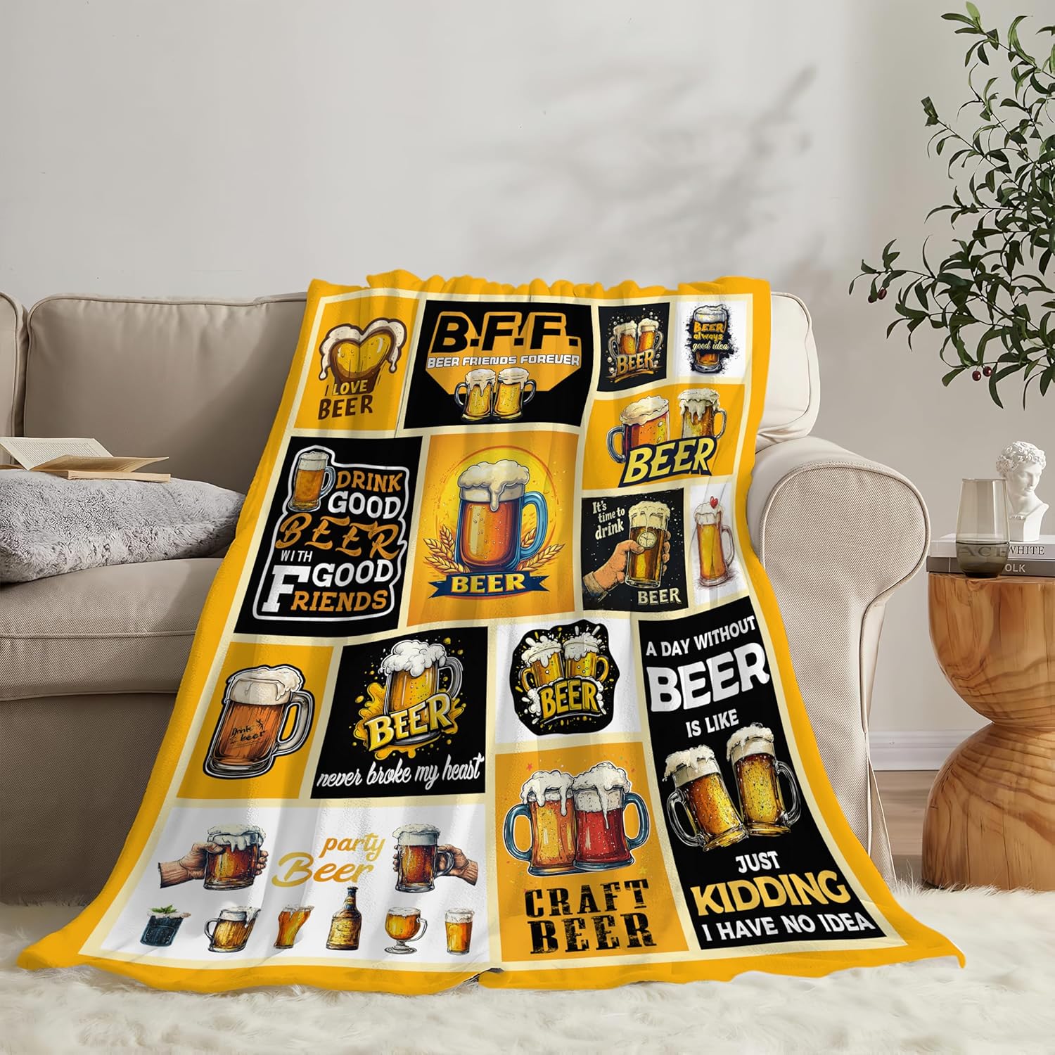 Beer Blanket Drink Beer Throw Blanket Gifts for Adults Women Man Super Soft Cozy Plush Fluffy Fuzzy Fleece Blanket Decor 60''X80''
