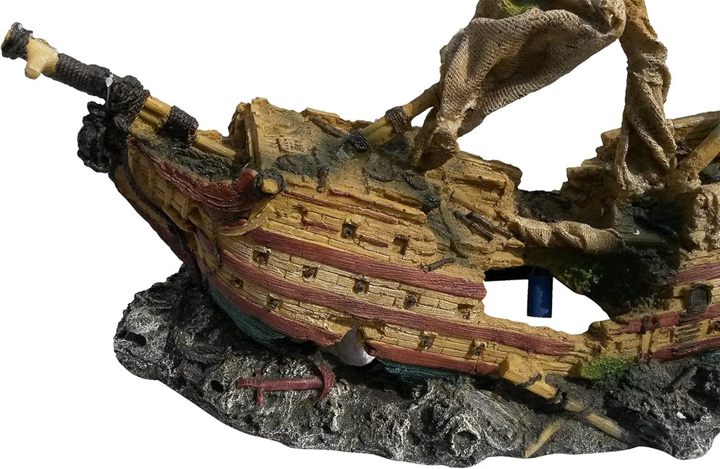 Large Galleon Pirate Ship Wreck with Aeration Bubbler Stones (Air Pump Required, Not Included) 28 Inches Long, Aquarium Fish Tank Ornament Decoration | Shipwreck Loaded with Detail