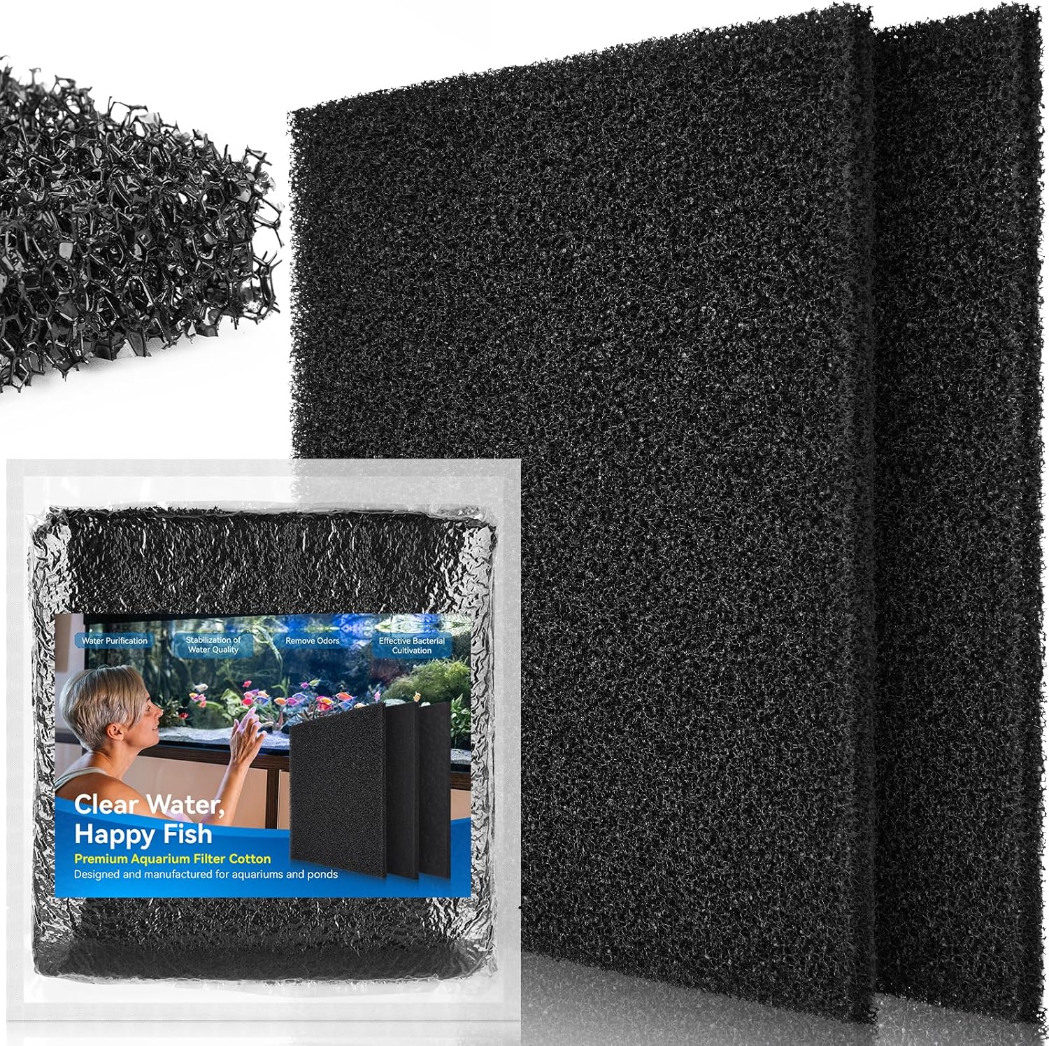 Borlech Aquarium Filter Sponge Pad, Filter Media Foam Sponges, Filter Accessories for Fish Tanks and Ponds (18.5"x18.5"x0.8", 20PPI, 2 Pack)