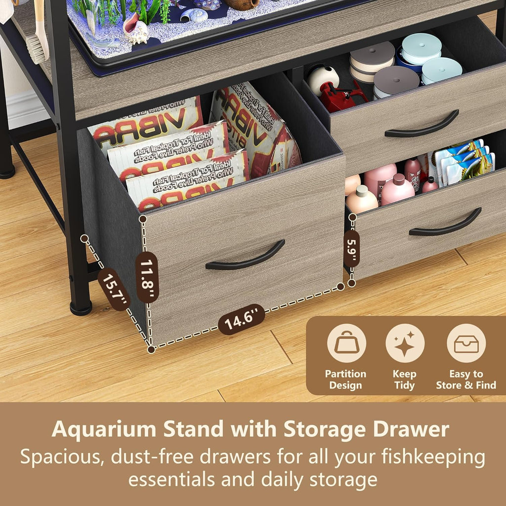 Heybly 20-29 Gallon Fish Tank Stand, Aquarium Stand with Drawer, Power Outlet, Heavy Duty Metal Frame, for Fish Tank, Turtle & Reptile Terrarium, 31.5" x 15.7" Top, 330lbs, Rustic Gray HAS001SG