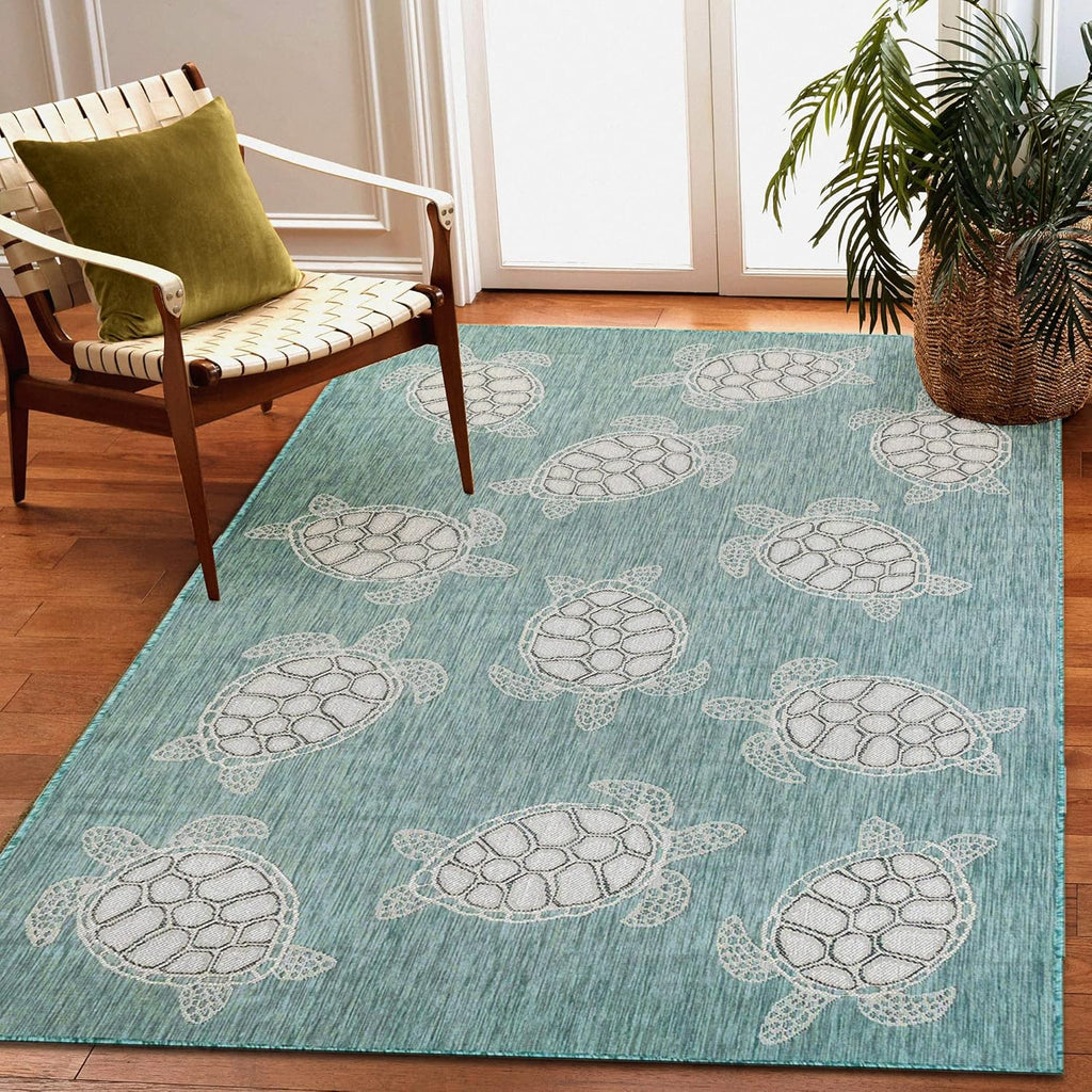 Liora Manne Sea Turtles Aqua Indoor Outdoor Area Rug, 3'3" x 4'11"