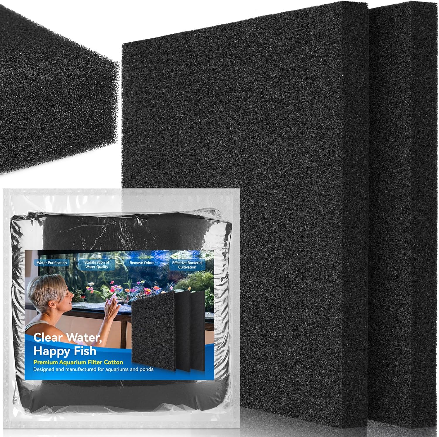 Borlech Aquarium Filter Sponge Pad, Filter Media Foam Sponges, Filter Accessories for Fish Tanks and Ponds (18.5"x18.5"x1.6", 50PPI, 2 Pack)