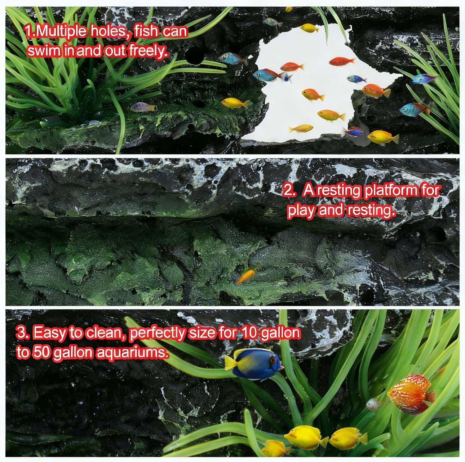 Fish Tank Mountain View Stone Ornament, Large Premium Aquarium Decor, Multi-Functional Spot for Betta, Snails, Turtles to Rest, Play & Basking