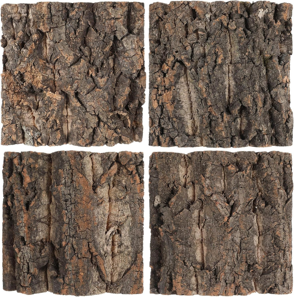 Reptile Cork Bark Tank Decor 4 Pieces Natural Cork Background for Gecko Lizard Frog Bearded Dragon Aquarium Terrarium Climbing Mat