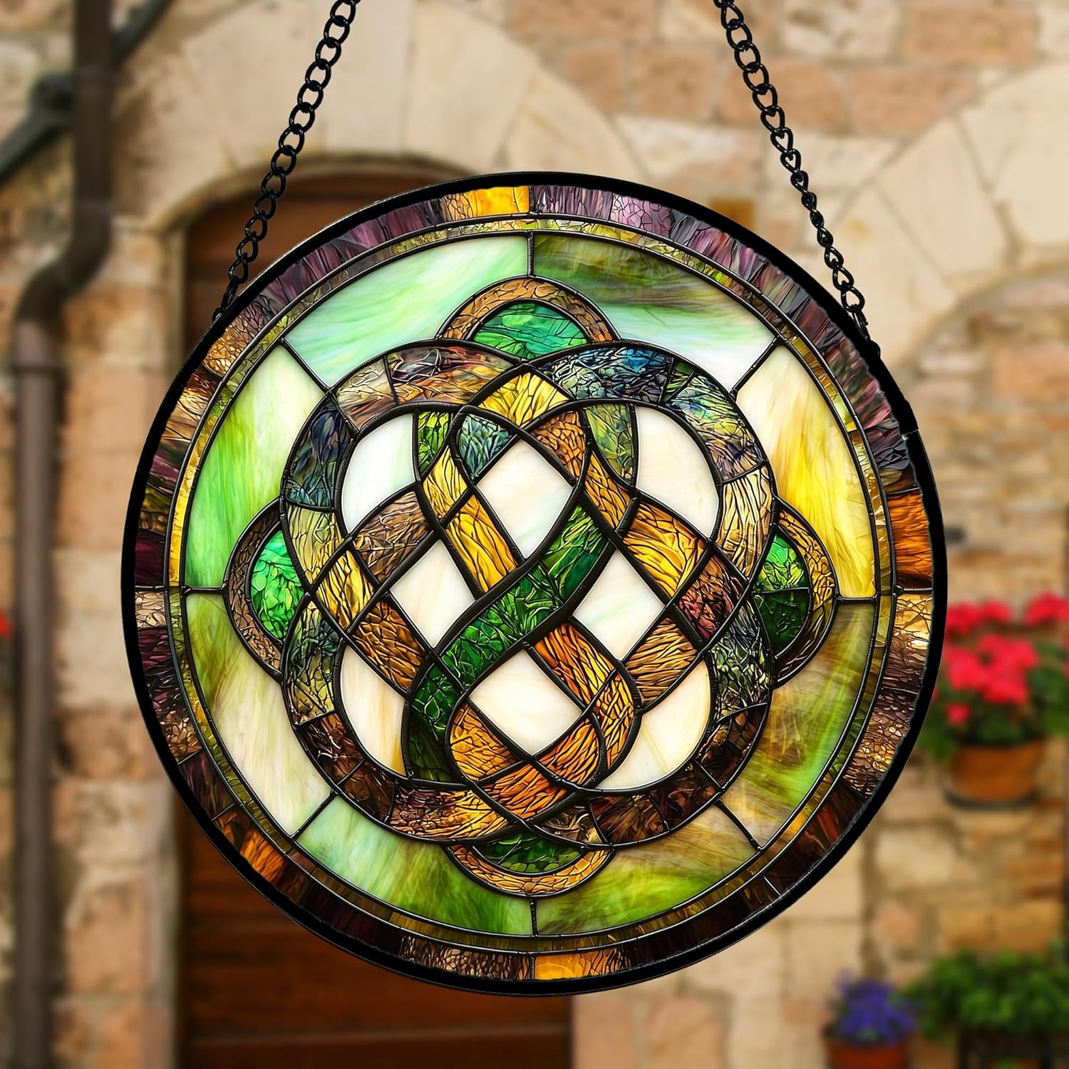 Stained Glass Window Hanging, Tiffany Abstract Totem Sun Catchers Colorful Glass Panel Bless Suncatcher Decor for Birthday for Women, Men, Wife, Aunt, and Mom 7.8 in